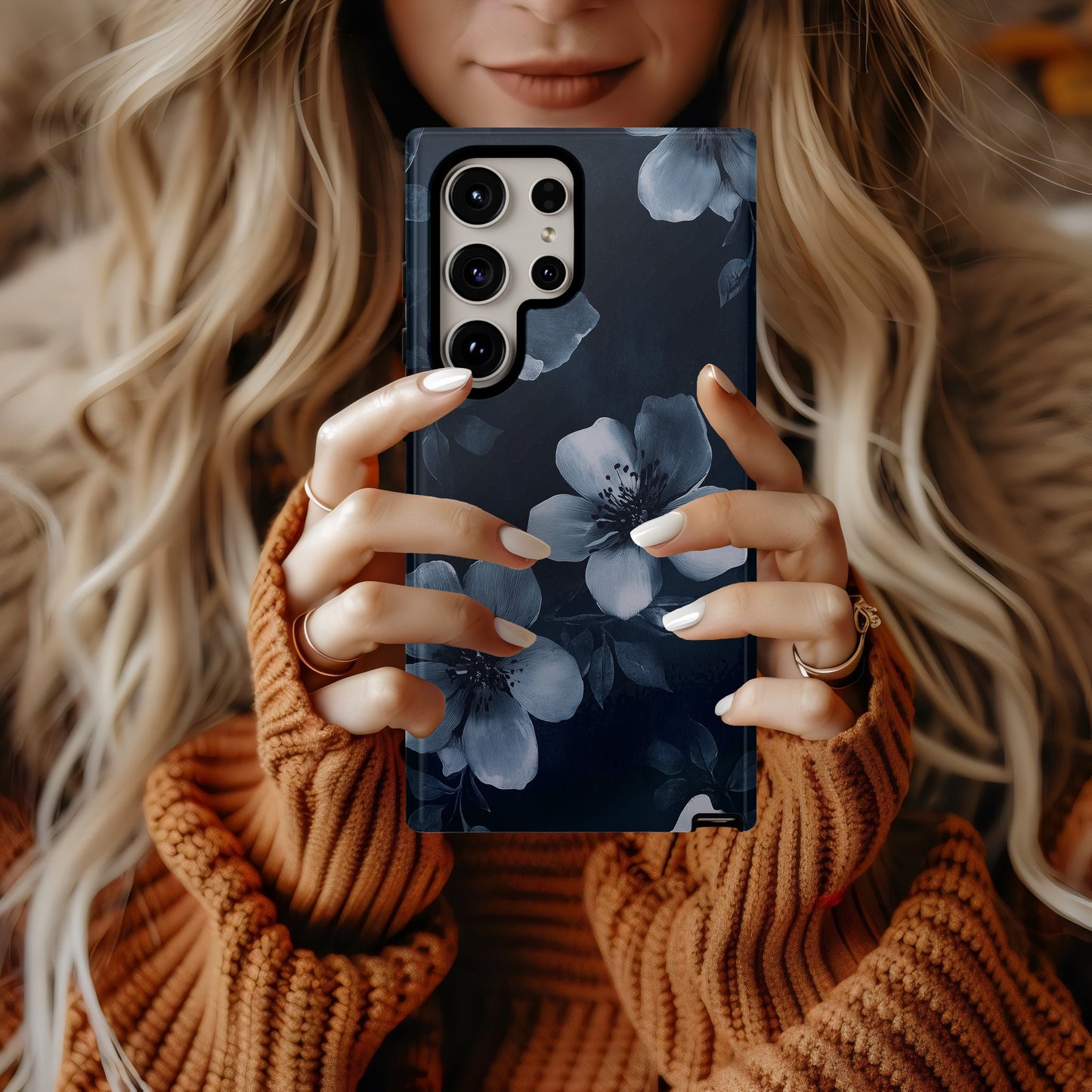 Midnight Bloom Noir Case – Grayscale Floral Elegance in Charcoal