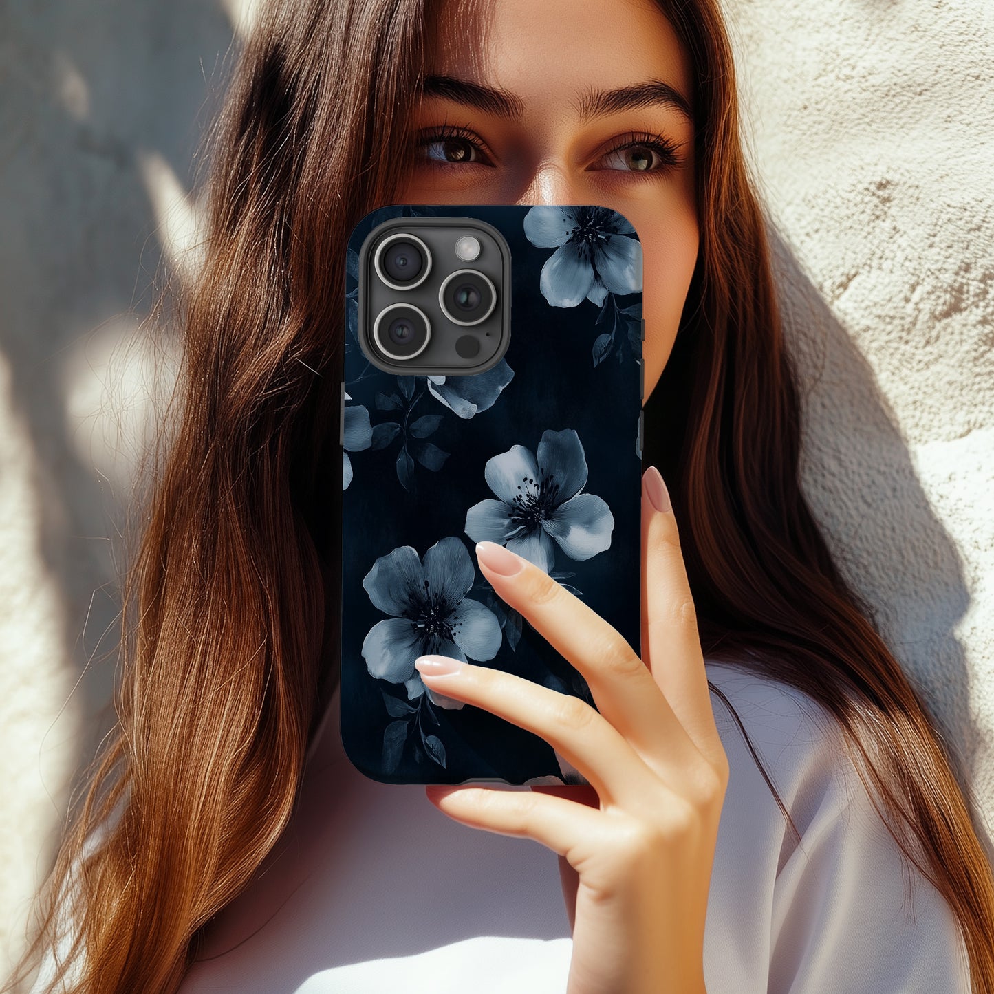 Midnight Bloom Noir Case – Grayscale Floral Elegance in Charcoal