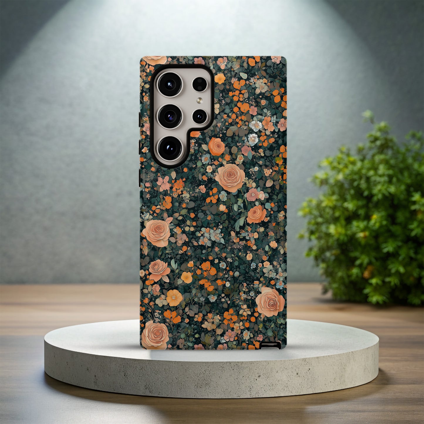 Midnight Rose Garden Case – Dark Romantic Floral with Peach Blooms