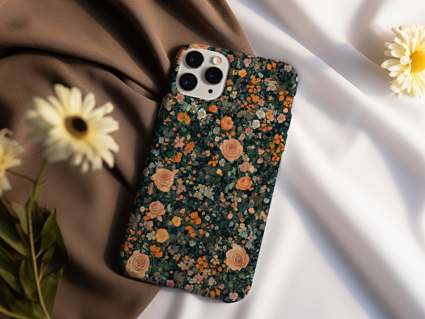 Midnight Rose Garden Case – Dark Romantic Floral with Peach Blooms