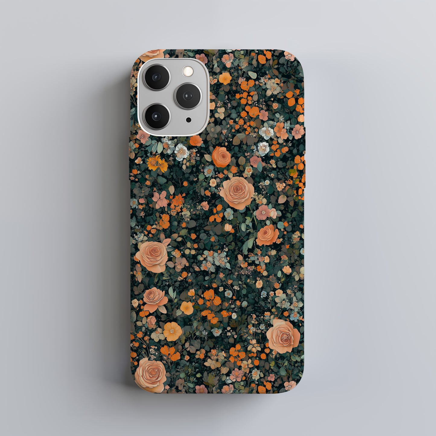 Midnight Rose Garden Case – Dark Romantic Floral with Peach Blooms