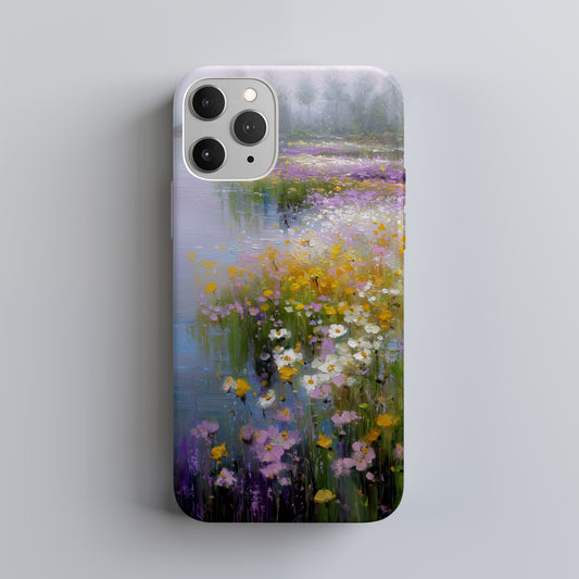 Whispers by the River Case – Soft Wildflower Landscape in Impressionist Pastels