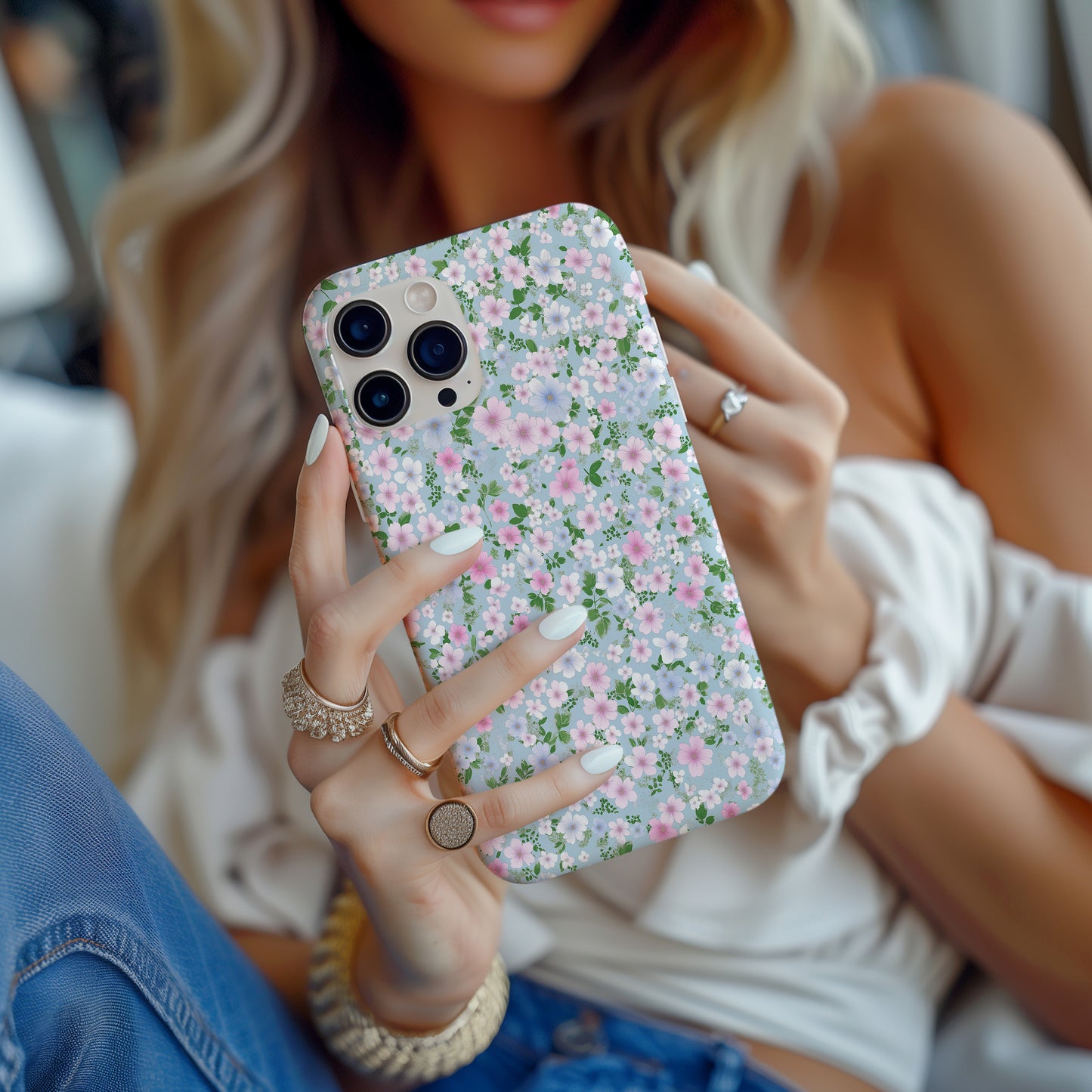 Petal Skies Case – Soft Pastel Wildflower Print on Baby Blue