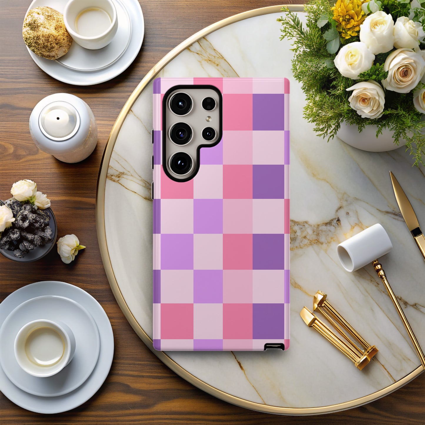 Sugar Pop Check Case – Pastel Pink & Purple Coquette Checkerboard