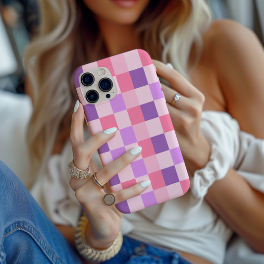Sugar Pop Check Case – Pastel Pink & Purple Coquette Checkerboard