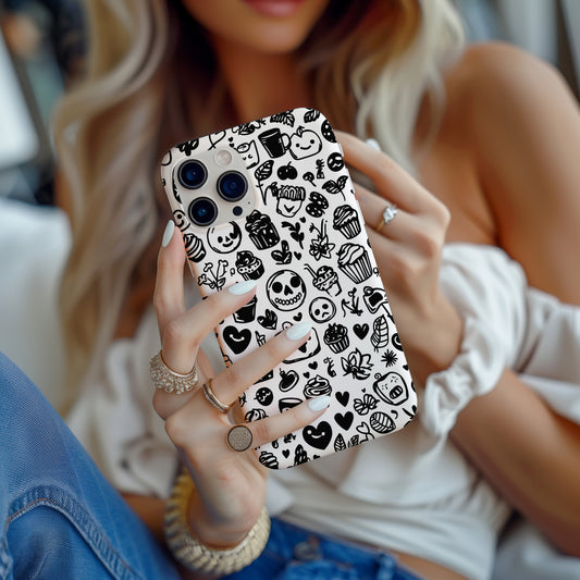 Kooky Doodle Chaos Case – Black & White Hand-Drawn Icon Collage