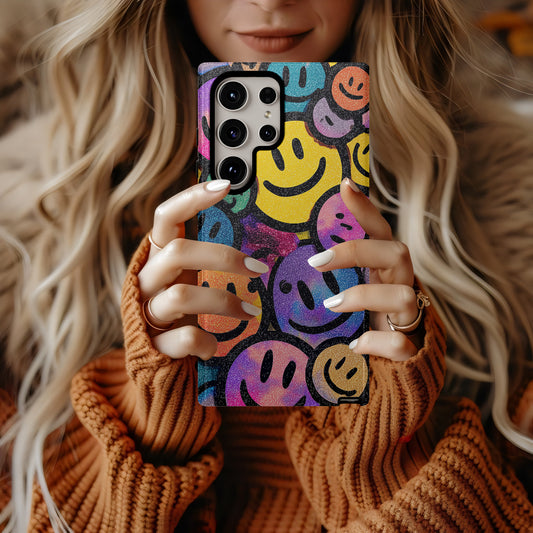Glitter Pop Smiley Case – Neon Vibe Check with Sparkle Texture