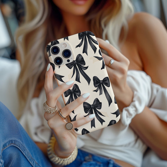 Midnight Ribbon Case – Elegant Black Bows on Cream