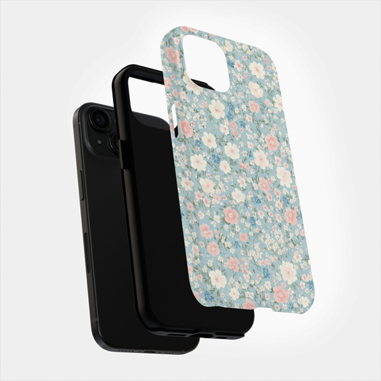 Pastel Meadow Floral Case – Soft Blue Background with Delicate Wildflowers