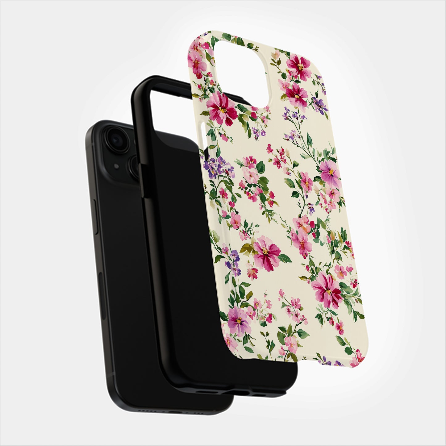 Watercolor Bloom Phone Case – Vibrant Pink & Purple Florals on Cream