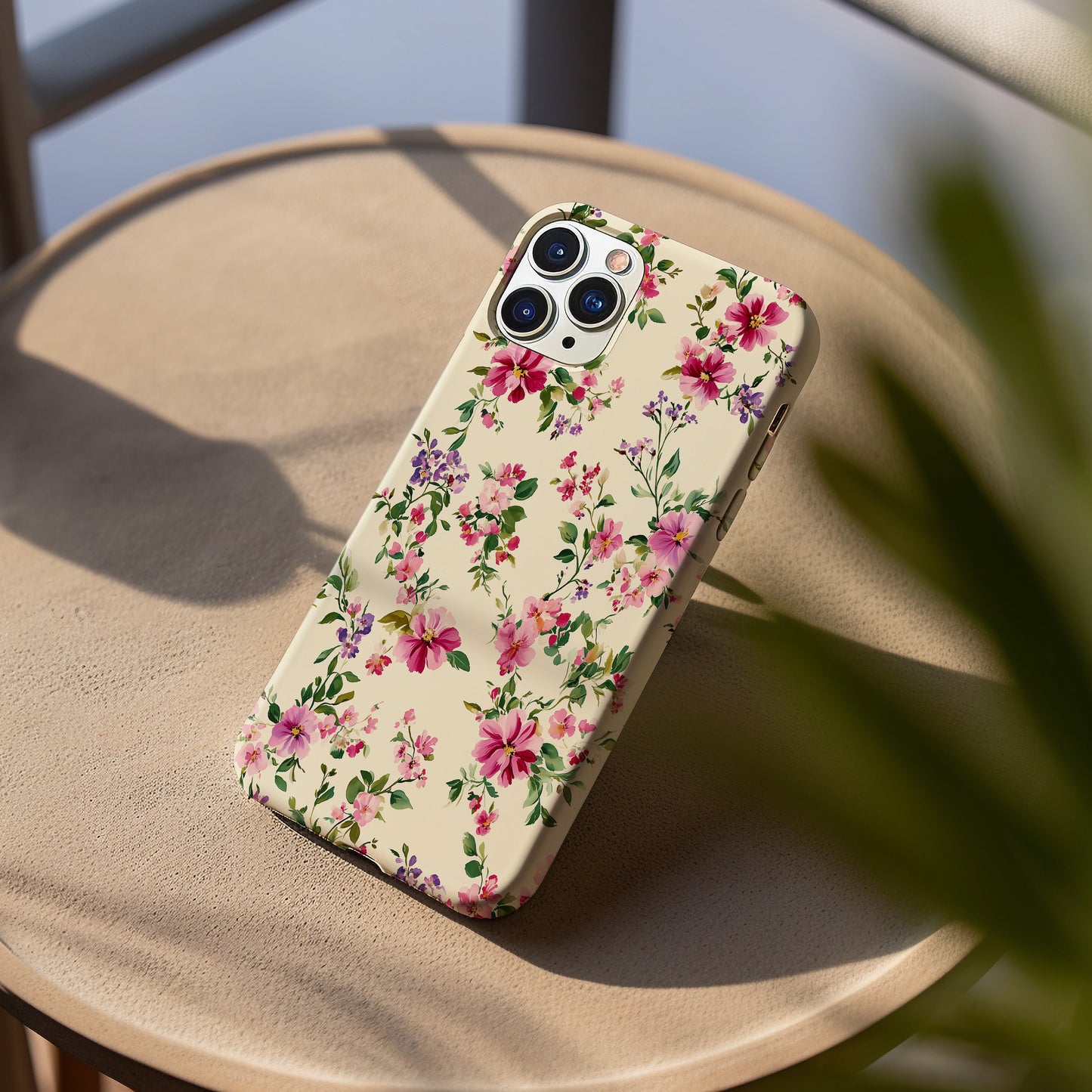 Watercolor Bloom Phone Case – Vibrant Pink & Purple Florals on Cream