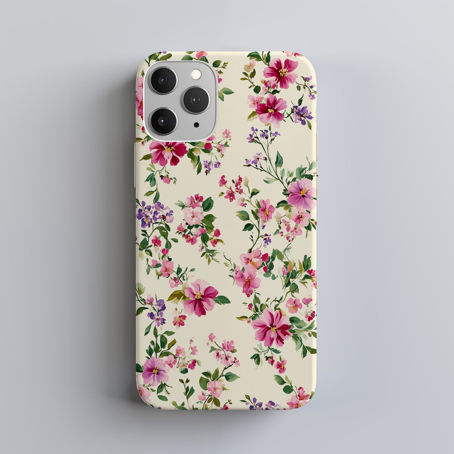 Watercolor Bloom Phone Case – Vibrant Pink & Purple Florals on Cream