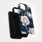 Nocturne Rose Phone Case – Vintage-Inspired White Florals on Midnight Blue