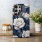 Nocturne Rose Phone Case – Vintage-Inspired White Florals on Midnight Blue