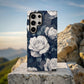 Nocturne Rose Phone Case – Vintage-Inspired White Florals on Midnight Blue