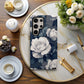 Nocturne Rose Phone Case – Vintage-Inspired White Florals on Midnight Blue