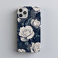 Nocturne Rose Phone Case – Vintage-Inspired White Florals on Midnight Blue