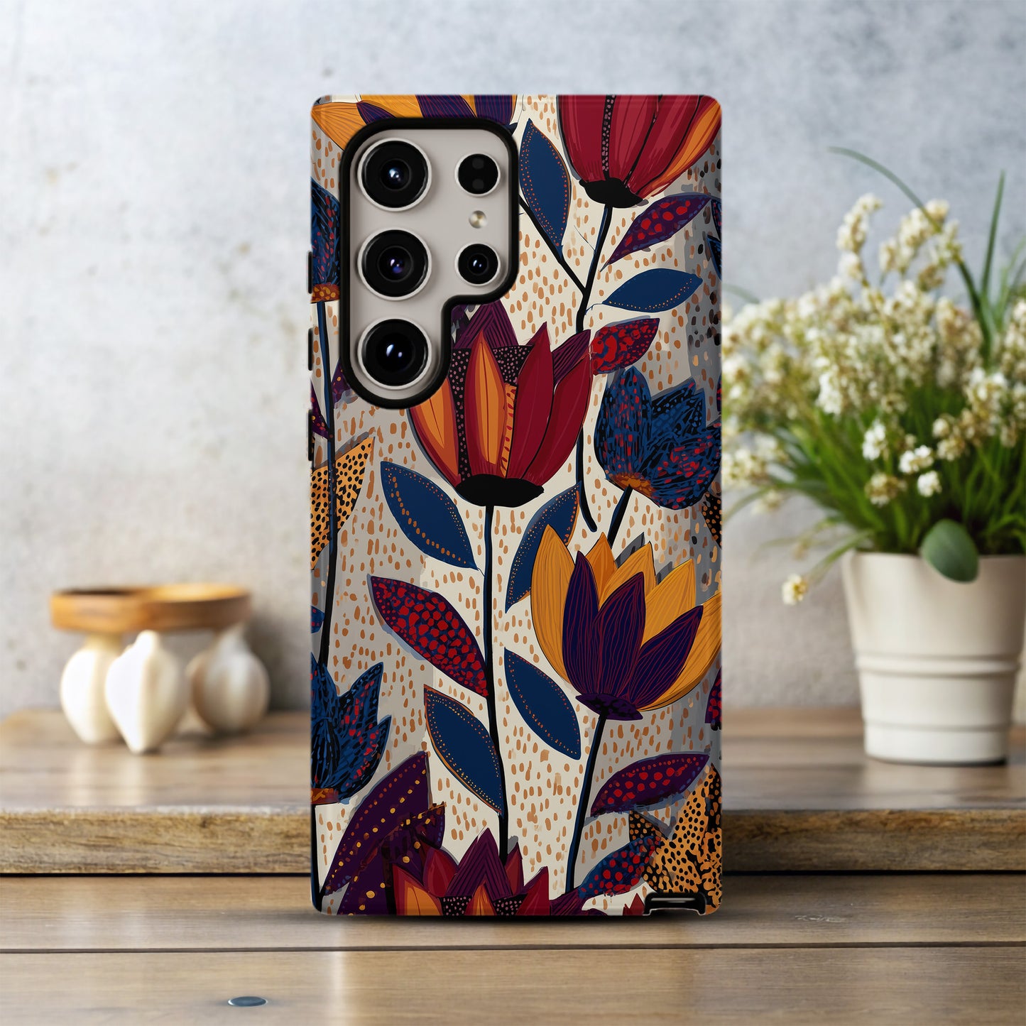Tribal Bloom Phone Case – Bold Abstract Florals with African-Inspired Textures