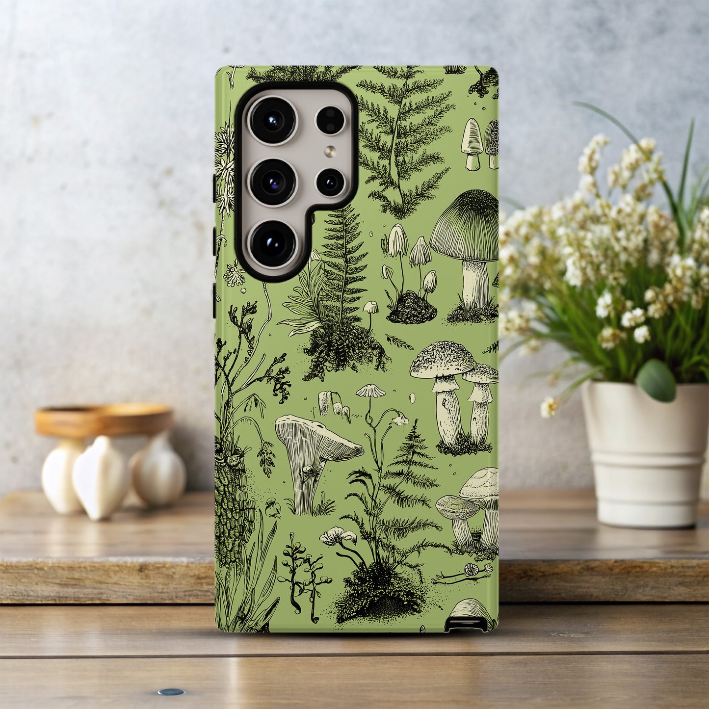 Forest Forager Phone Case – Vintage Botanical Mushroom & Fern Sketch