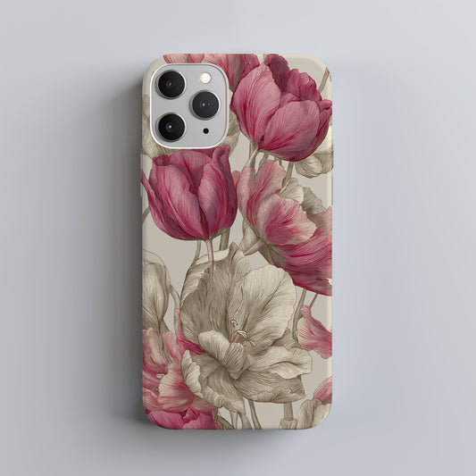 Heirloom Tulip Phone Case – Vintage Botanical Line Art in Blush & Sepia