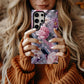 Blossom Grid Phone Case – Bold Florals on Pastel Diagonal Stripes