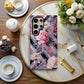 Blossom Grid Phone Case – Bold Florals on Pastel Diagonal Stripes