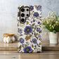 Midnight Garden Phone Case – Dusty Blue & Gold Floral Elegance