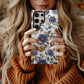 Midnight Garden Phone Case – Dusty Blue & Gold Floral Elegance