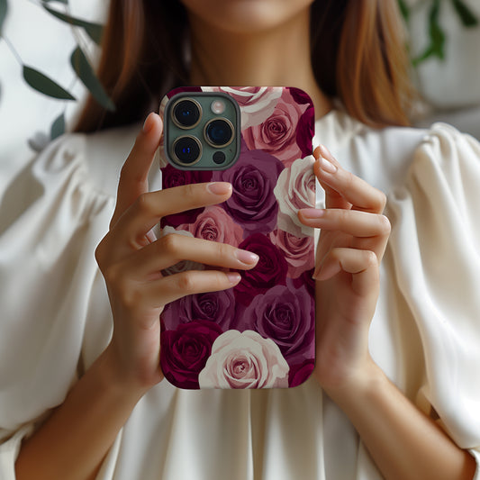Bold Burgundy & Blush Rose Phone Case – Romantic Seamless Floral Art