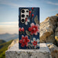 Embroidered Cherry Blossom Denim Phone Case – Pearl Accent Floral Stitch