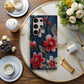 Embroidered Cherry Blossom Denim Phone Case – Pearl Accent Floral Stitch