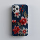 Embroidered Cherry Blossom Denim Phone Case – Pearl Accent Floral Stitch