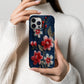 Embroidered Cherry Blossom Denim Phone Case – Pearl Accent Floral Stitch
