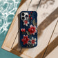 Embroidered Cherry Blossom Denim Phone Case – Pearl Accent Floral Stitch