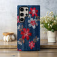 Delicate Blossom Stitch Denim Phone Case – Red & White Embroidered Floral Pattern