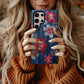 Delicate Blossom Stitch Denim Phone Case – Red & White Embroidered Floral Pattern