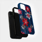 Delicate Blossom Stitch Denim Phone Case – Red & White Embroidered Floral Pattern