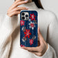 Delicate Blossom Stitch Denim Phone Case – Red & White Embroidered Floral Pattern