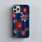 Delicate Blossom Stitch Denim Phone Case – Red & White Embroidered Floral Pattern