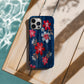 Delicate Blossom Stitch Denim Phone Case – Red & White Embroidered Floral Pattern