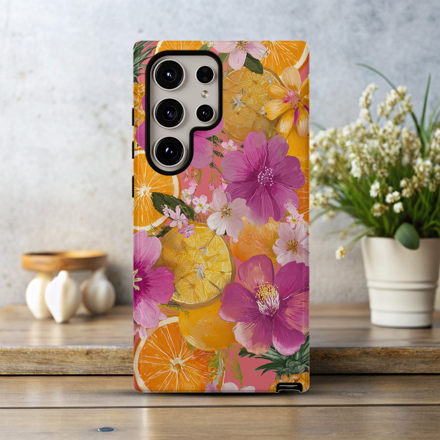 Tropical Bloom Citrus Splash Phone Case – Fruit & Floral Paradise