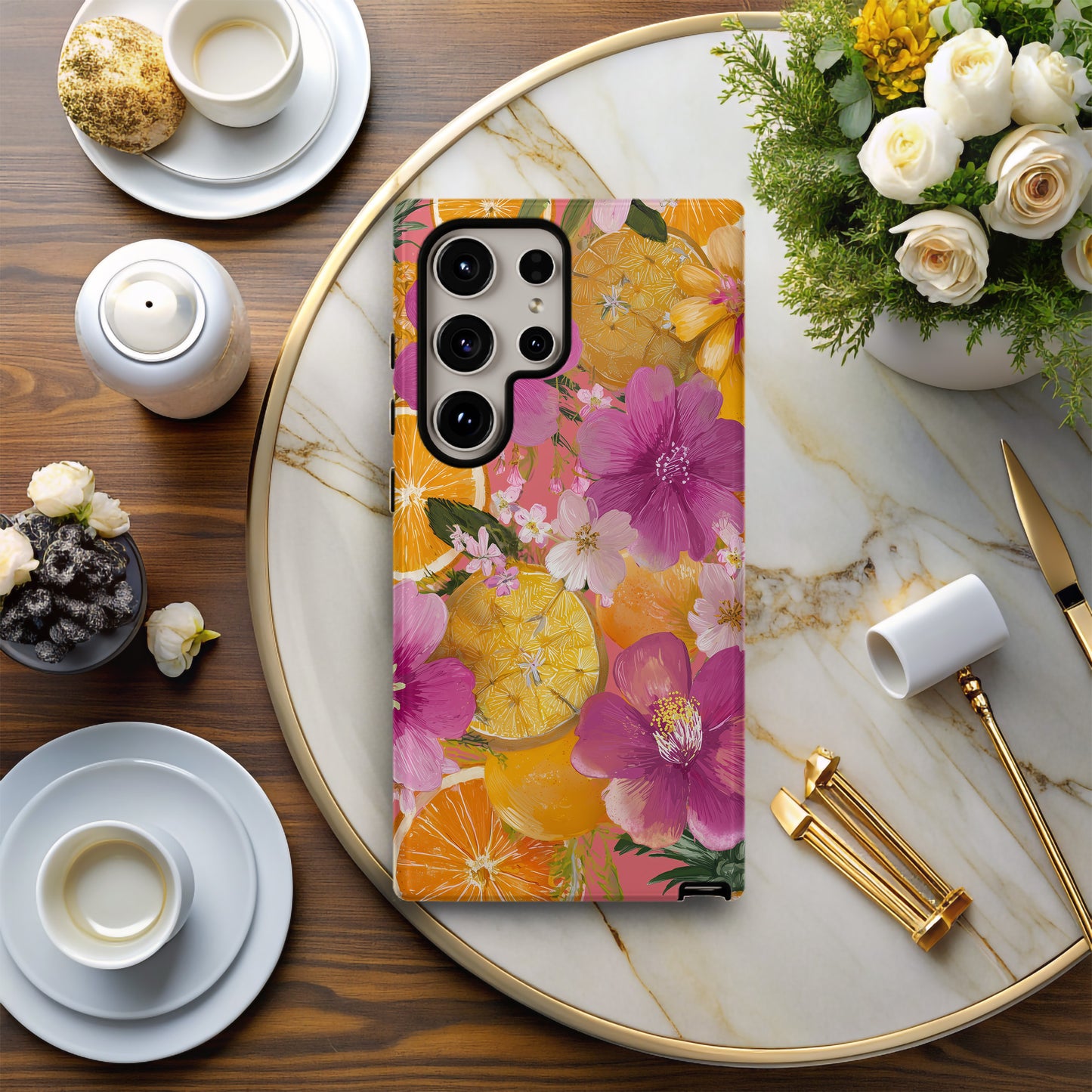 Tropical Bloom Citrus Splash Phone Case – Fruit & Floral Paradise