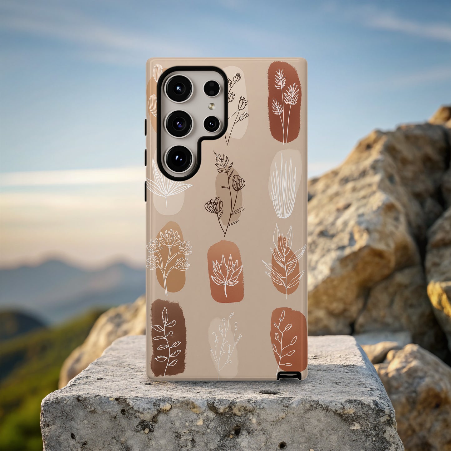 Terracotta Botanical Silhouette Phone Case – Earthy Modern Boho Vibes