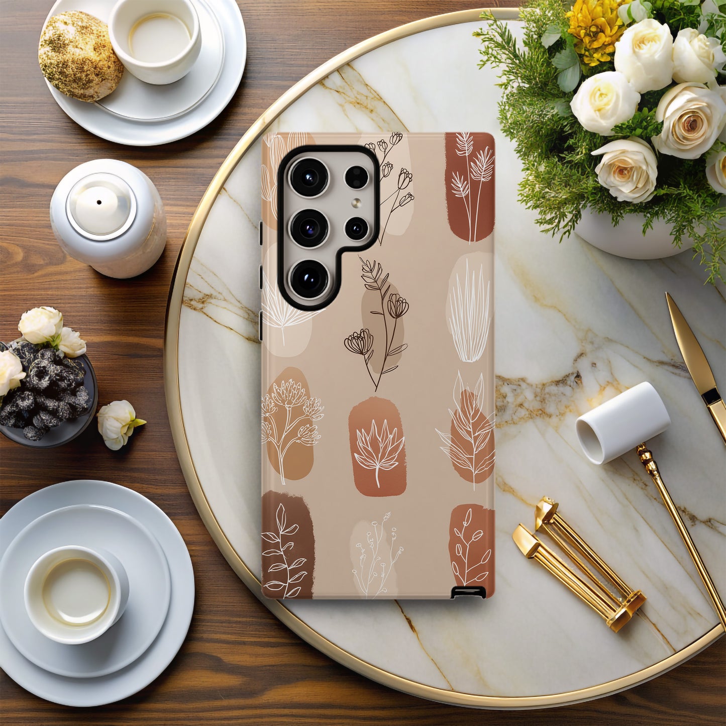 Terracotta Botanical Silhouette Phone Case – Earthy Modern Boho Vibes