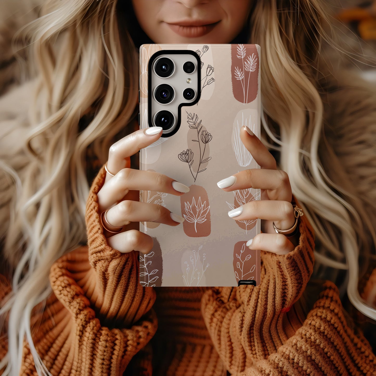 Terracotta Botanical Silhouette Phone Case – Earthy Modern Boho Vibes