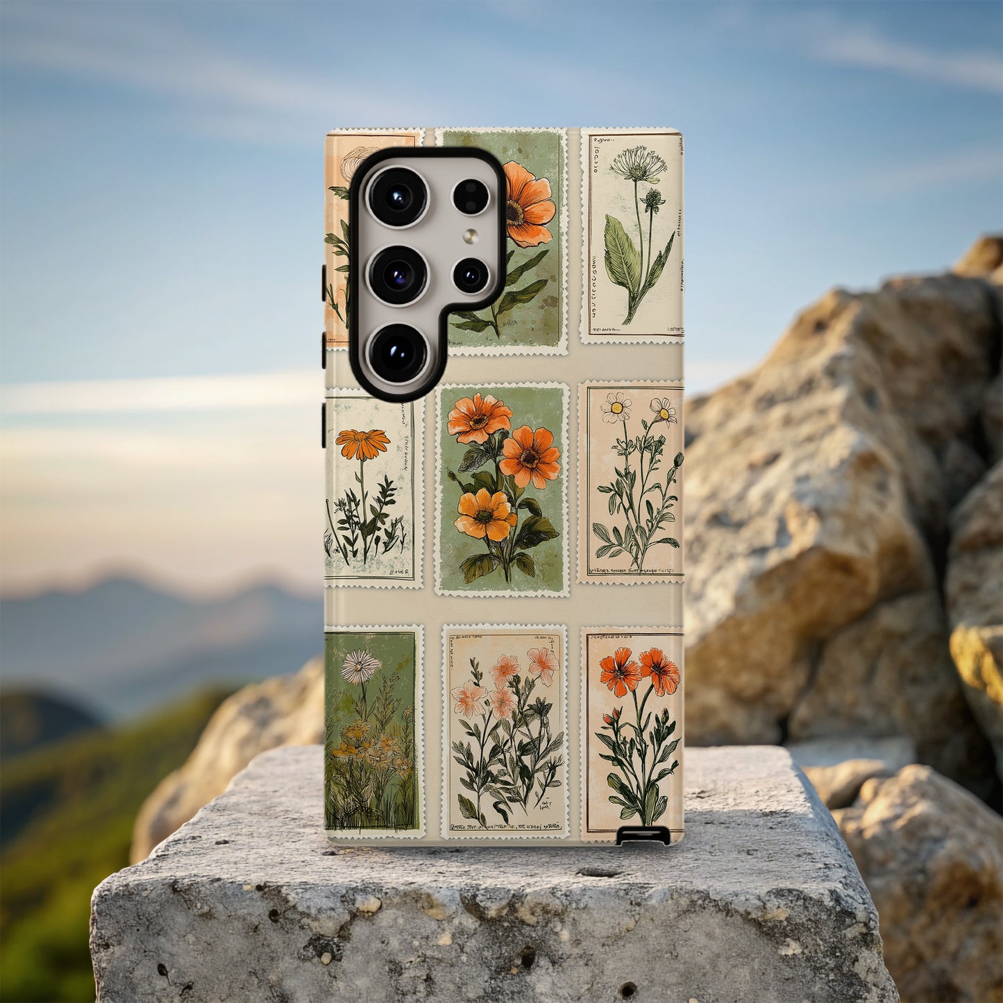 Vintage Botanical Stamp Collage Phone Case – Antique Floral Aesthetic
