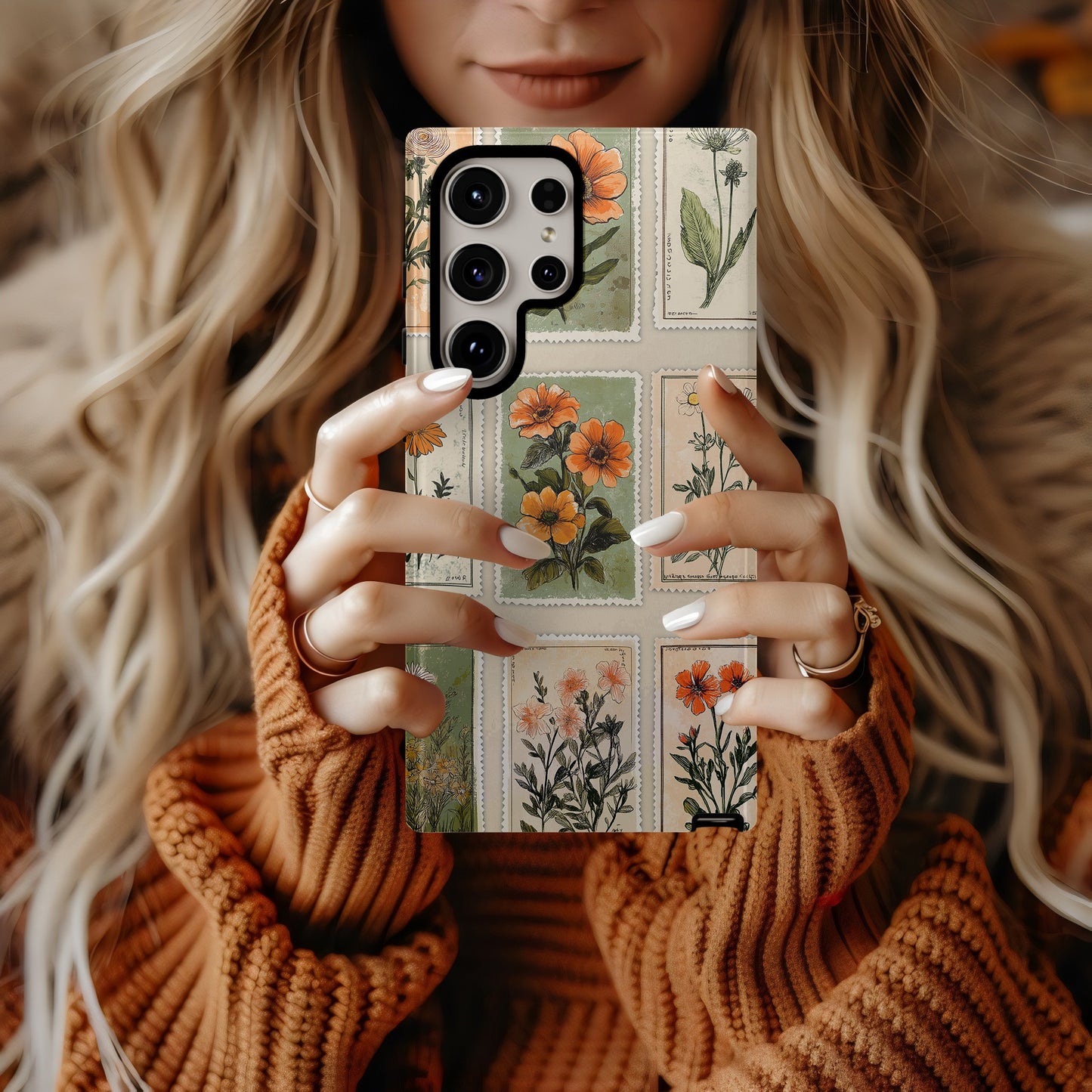 Vintage Botanical Stamp Collage Phone Case – Antique Floral Aesthetic