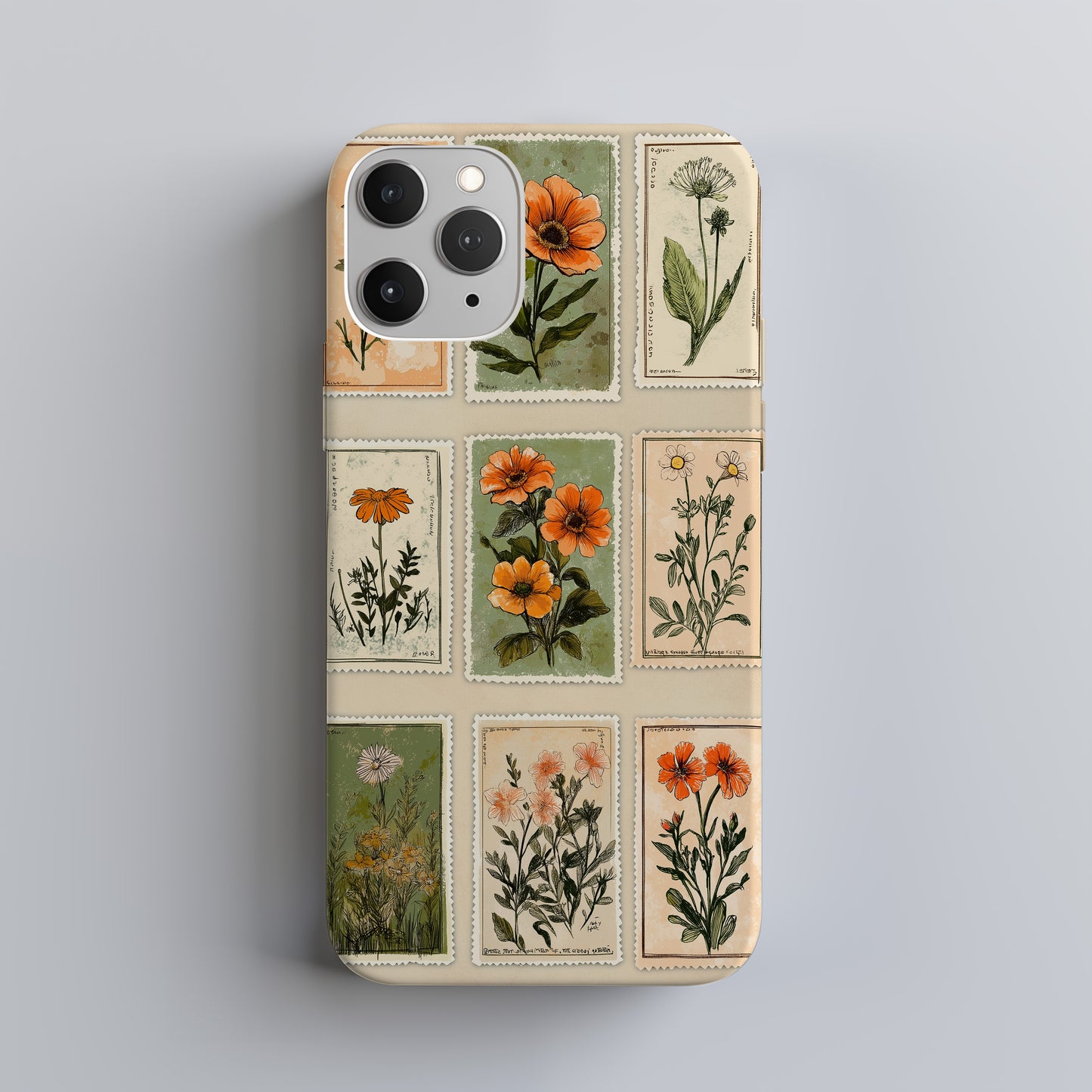 Vintage Botanical Stamp Collage Phone Case – Antique Floral Aesthetic
