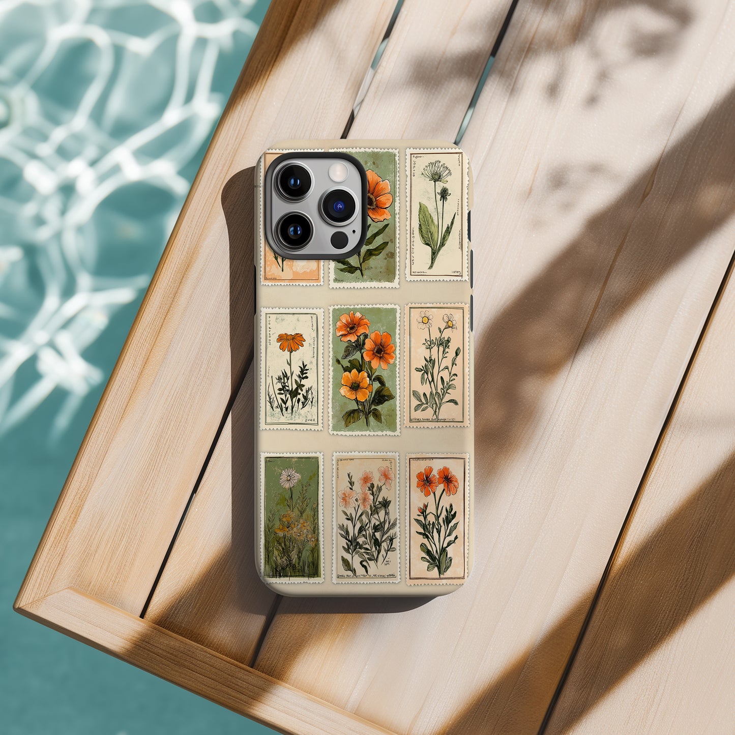 Vintage Botanical Stamp Collage Phone Case – Antique Floral Aesthetic
