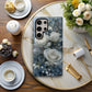 Winter Bloom Phone Case – White Roses, Snowdrops & Icy Blue Elegance